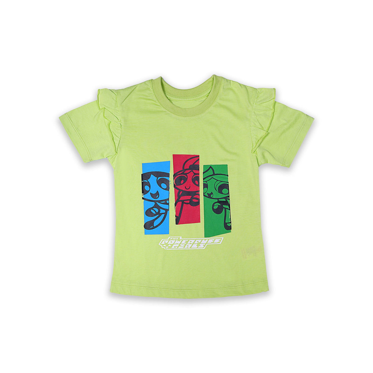 Powerpuff Girls Girls' Light Green Graphic T-Shirt with Ruffled Sleeves