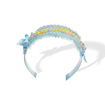 Light Blue Pearl and Tulle Hairband with Bows