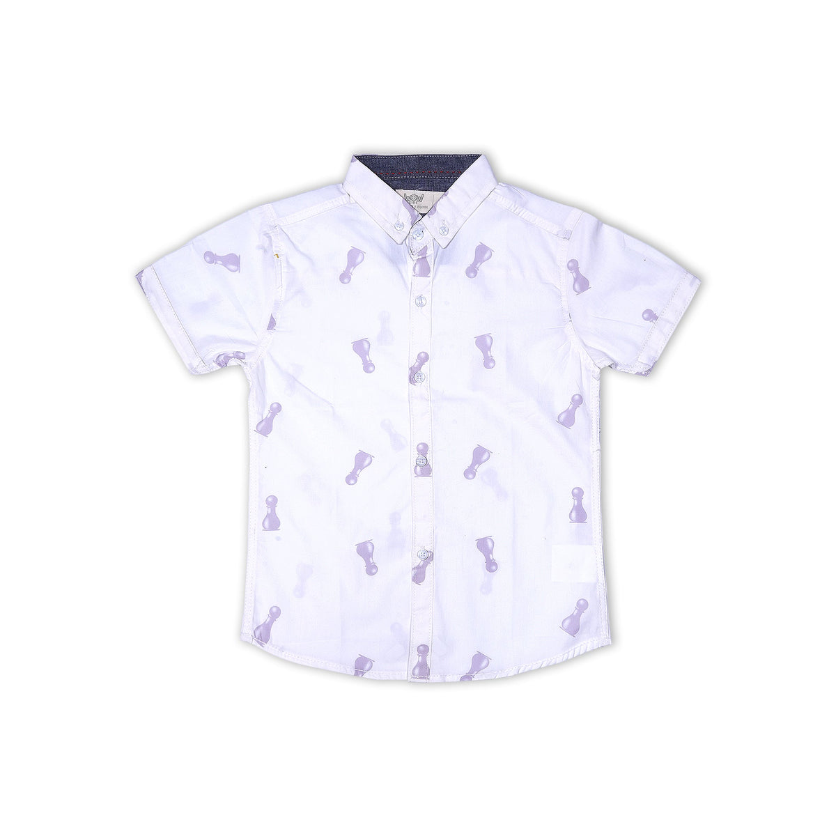 Boys' White Short-Sleeved Shirt with Grey Abstract Print