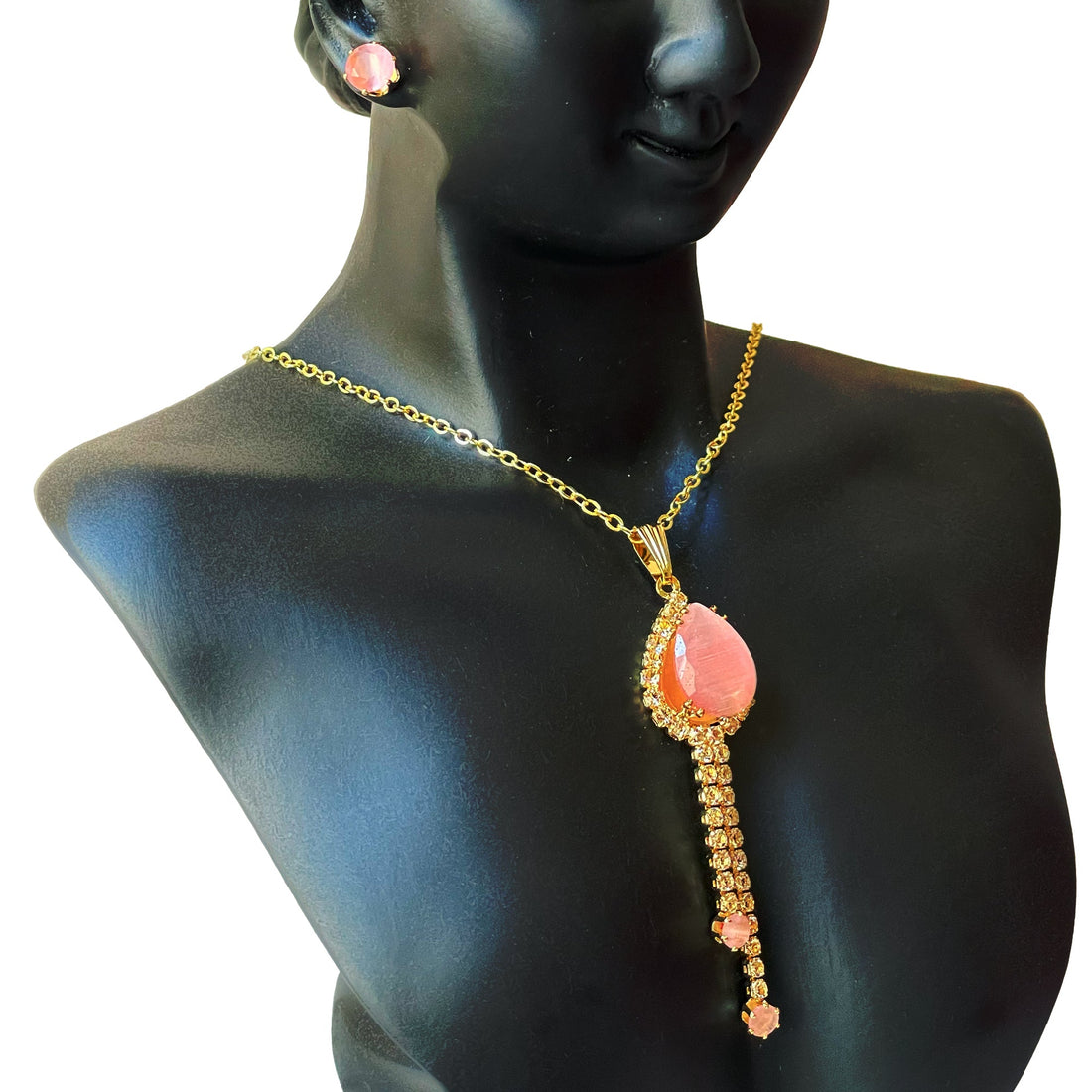 Earring and Necklace Glistening Rose Quartz Cascade Jewelry Set