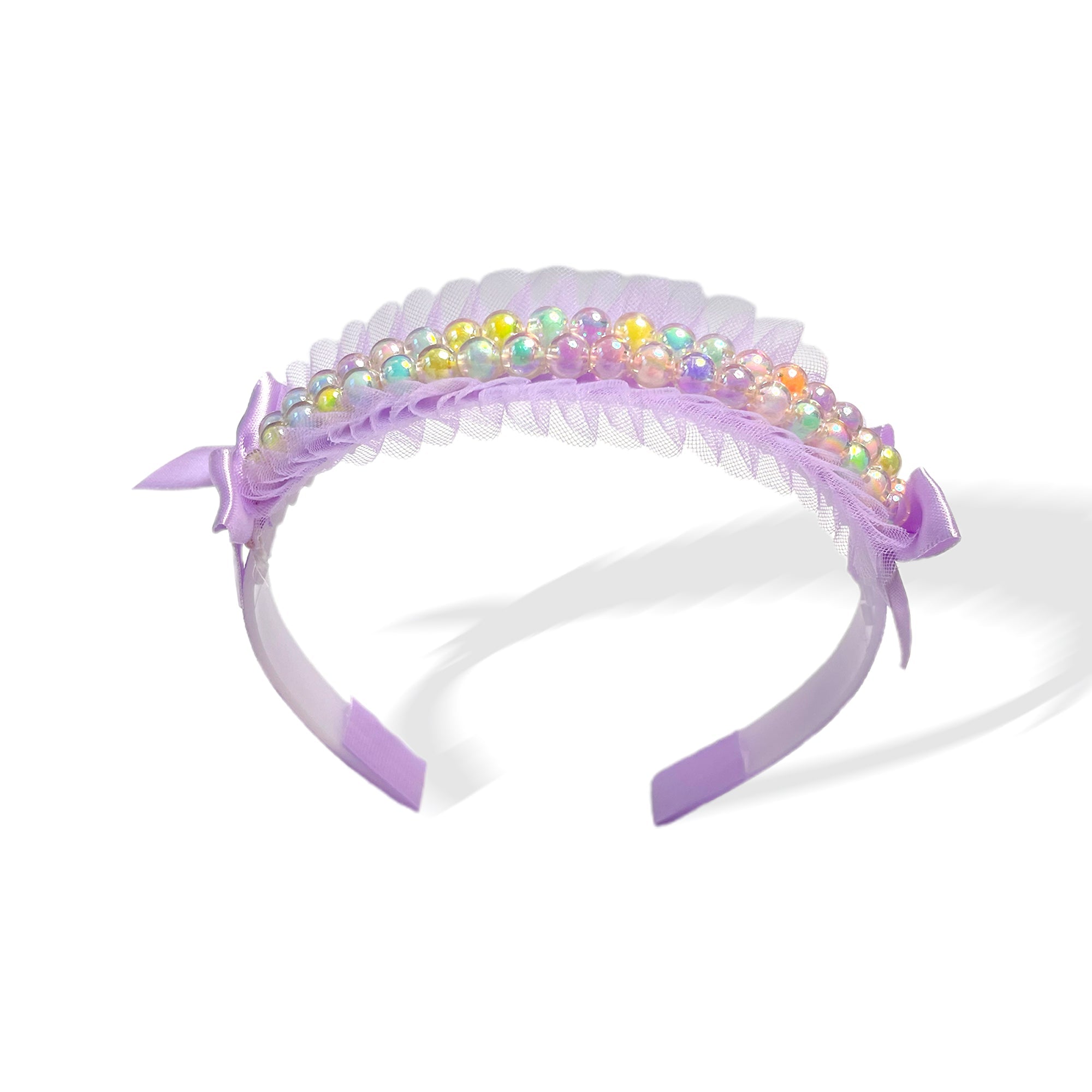 Lavender Pearl and Tulle Hairband with Bows