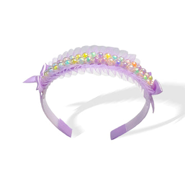 Lavender Pearl and Tulle Hairband with Bows