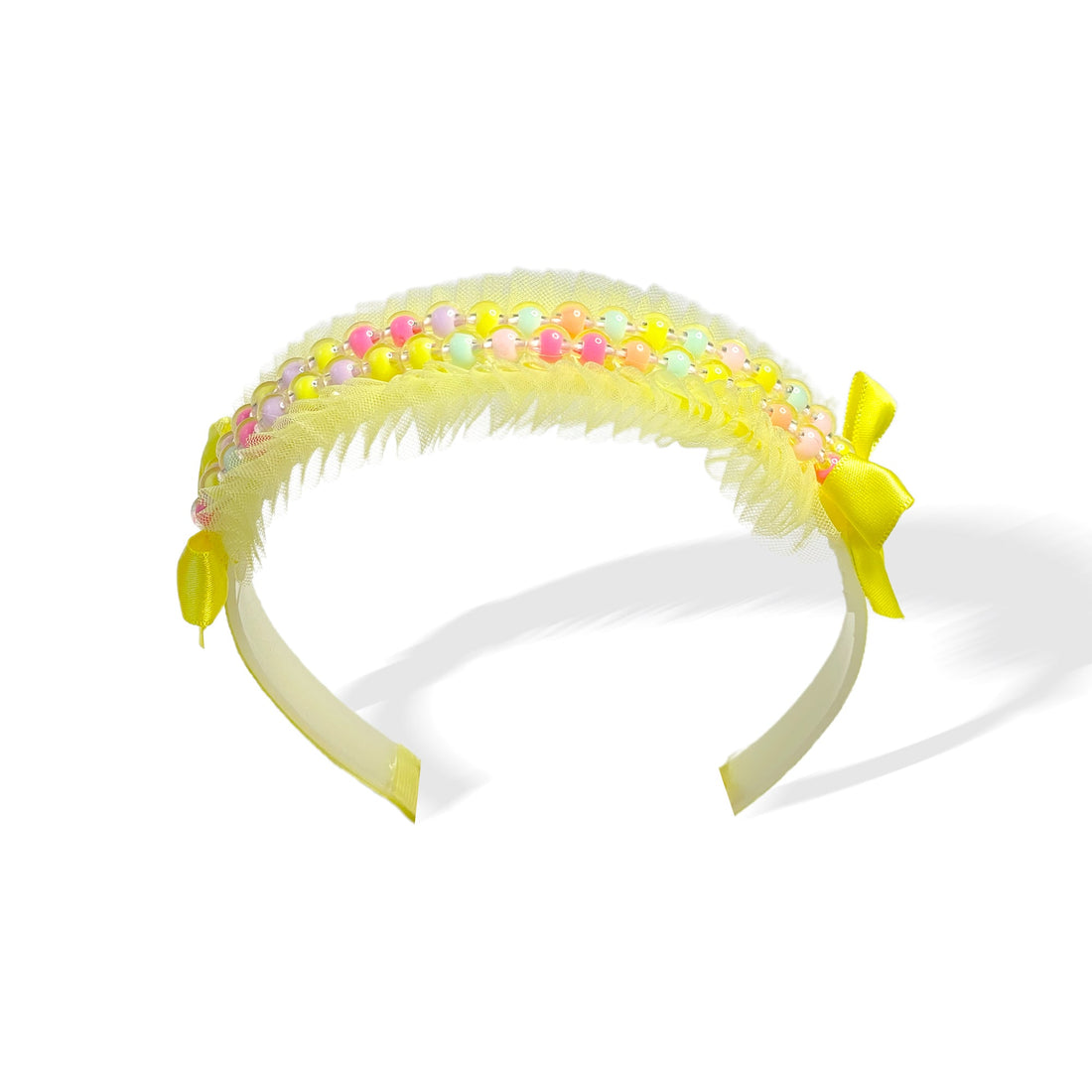 Yellow Pearl and Tulle Hairband with Bows