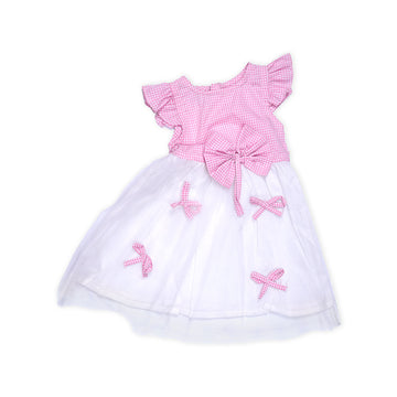 Sweet Gingham Dreams: Adorable Baby Girl Dress with Ruffled Sleeves and Bow Accents