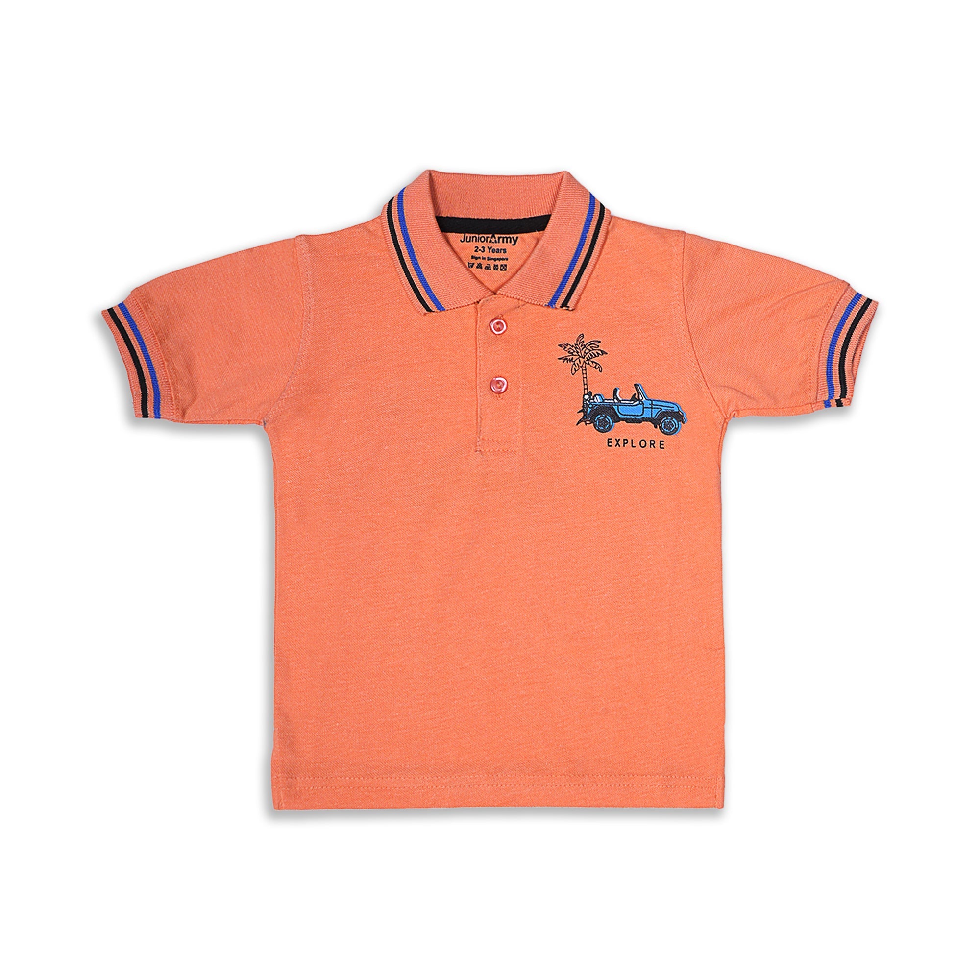 JuniorArm Boys' Orange "Explore" Jeep Graphic Polo