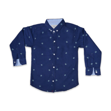 Boys' Navy Blue Printed Long Sleeve Shirt