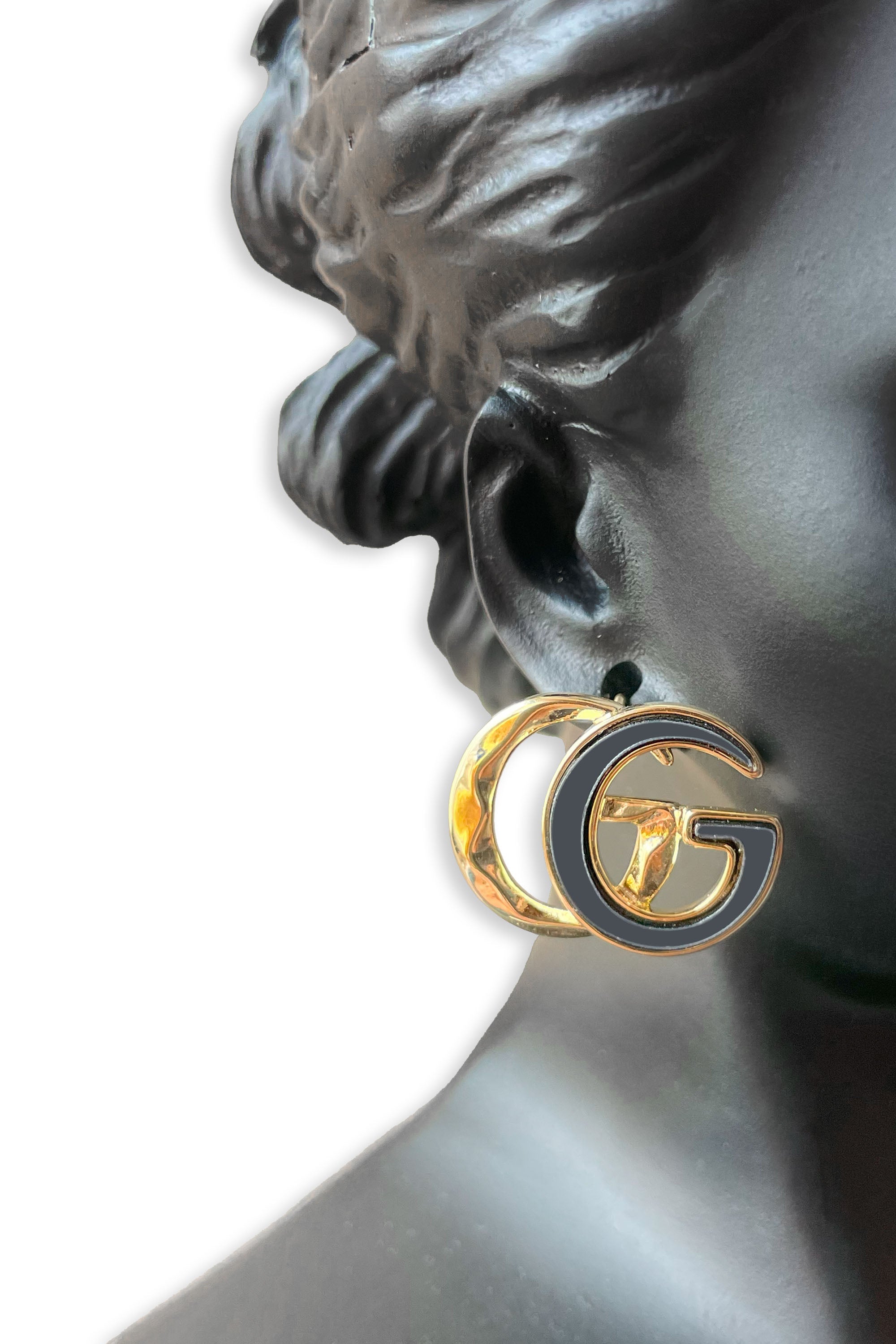 Gold & Black "G" Logo Statement Earrings