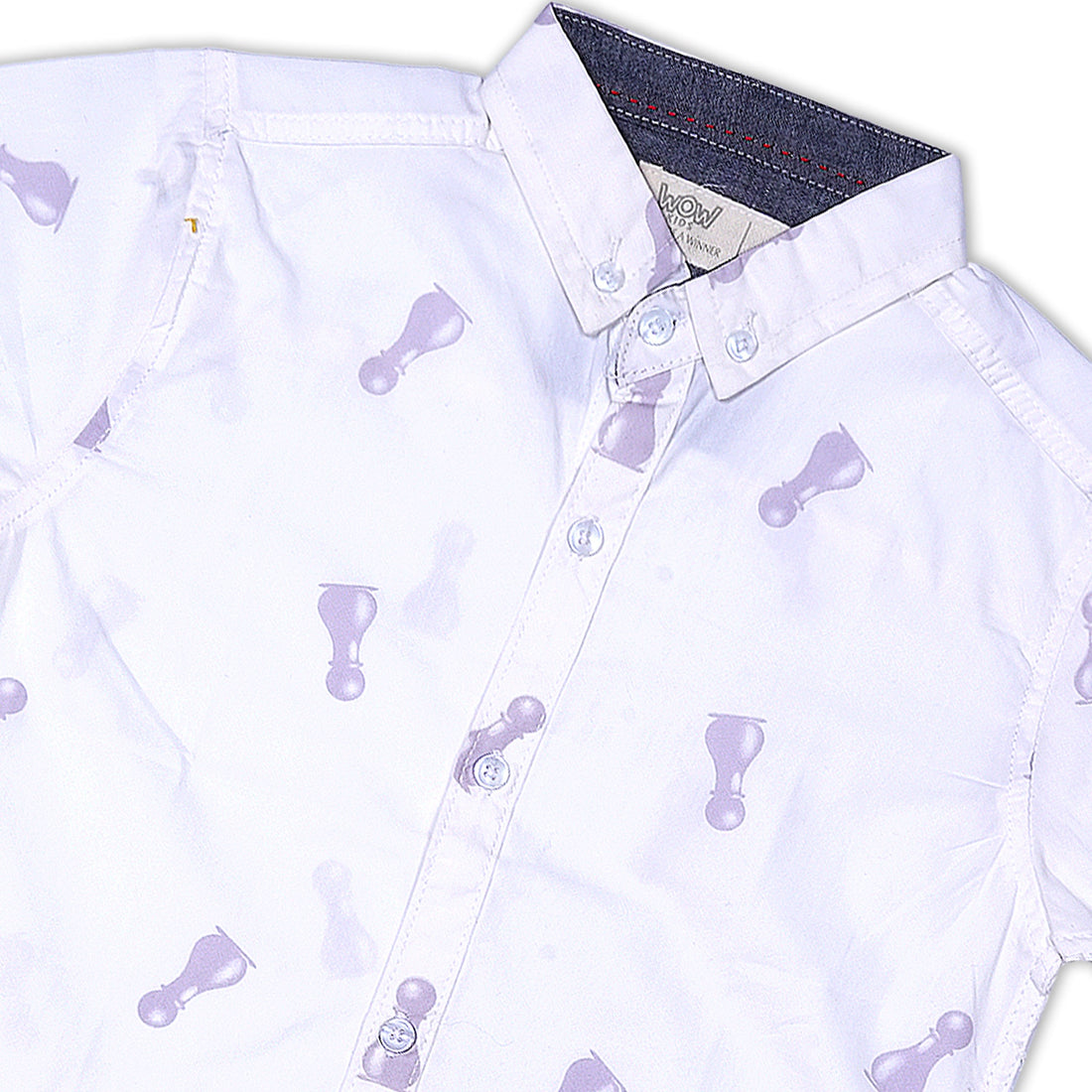 Boys' White Short-Sleeved Shirt with Grey Abstract Print