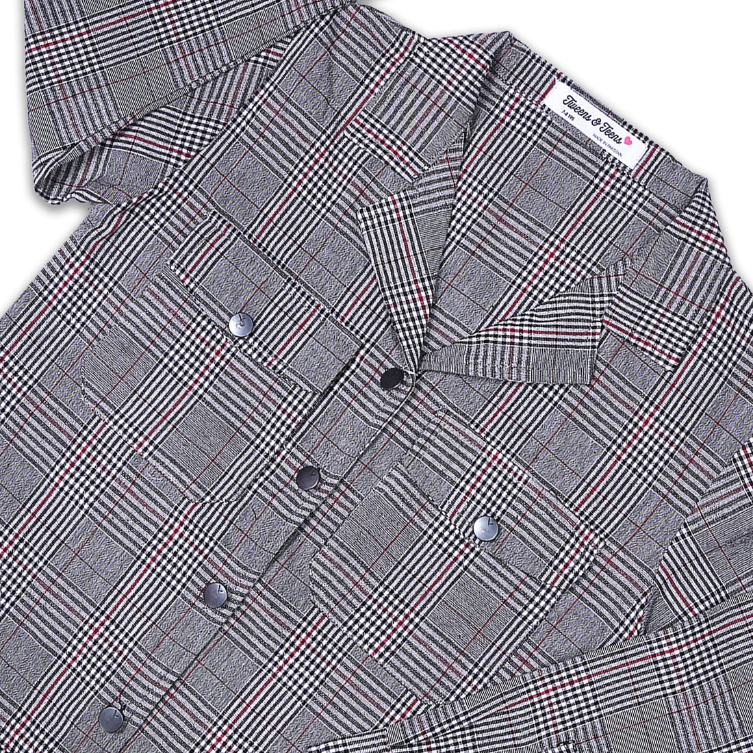 Grey Plaid Button-Down Shirt with Chest Pockets