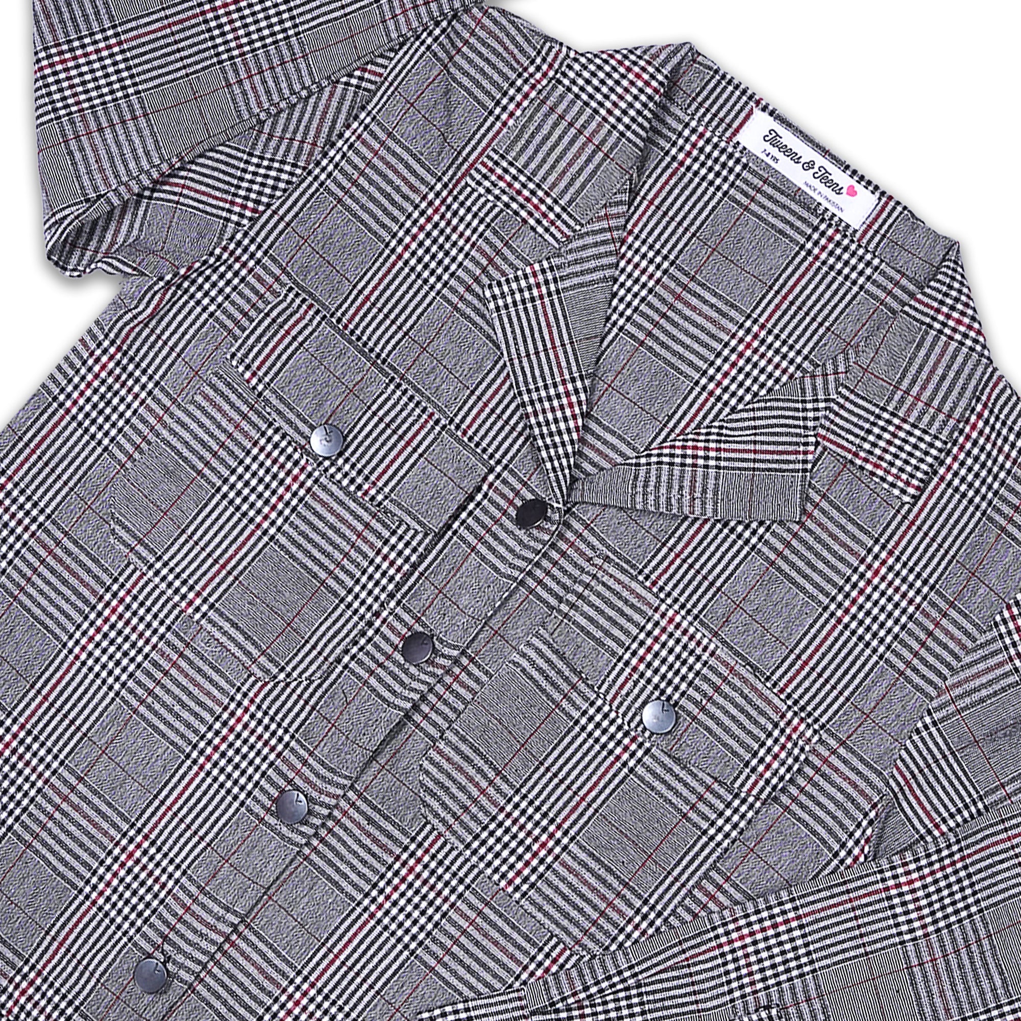 Grey Plaid Button-Down Shirt with Chest Pockets