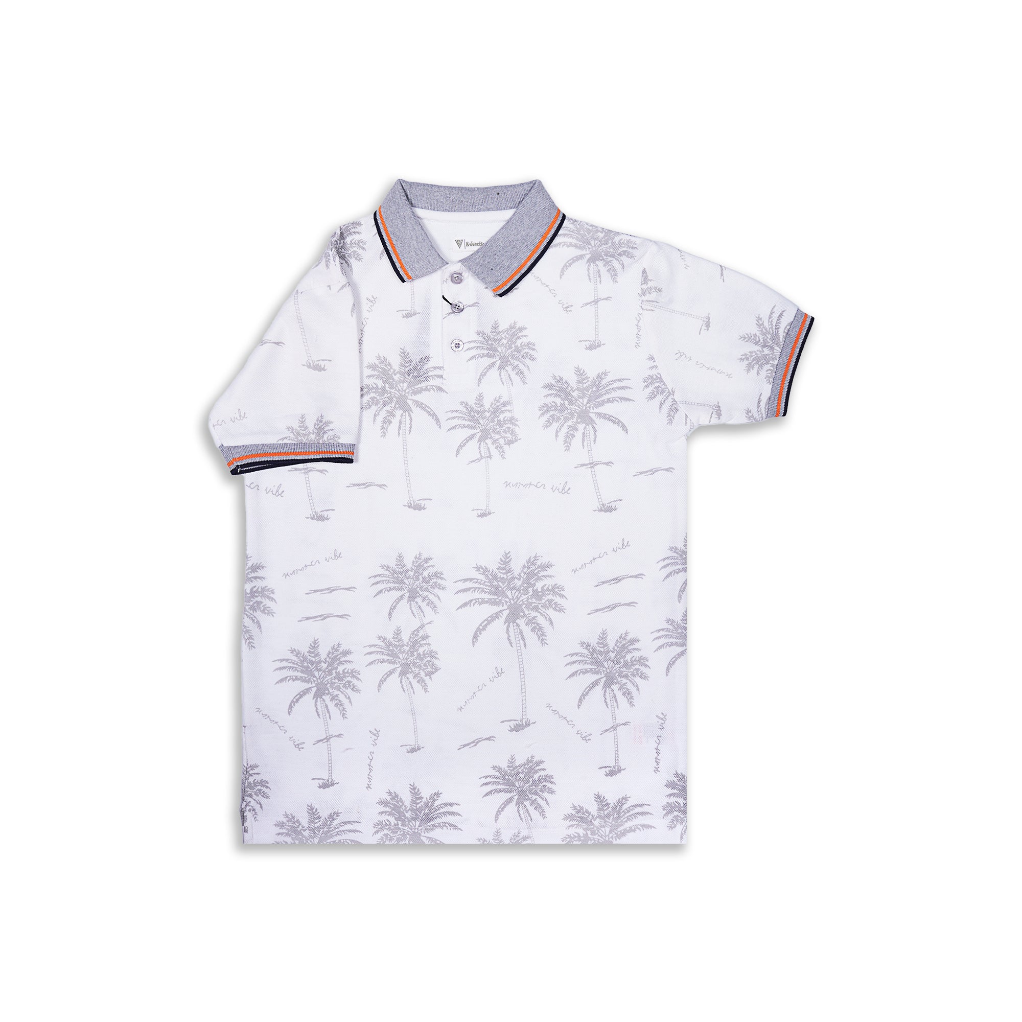 Monte Carlo Kids White Palm Tree Print Polo T-Shirt