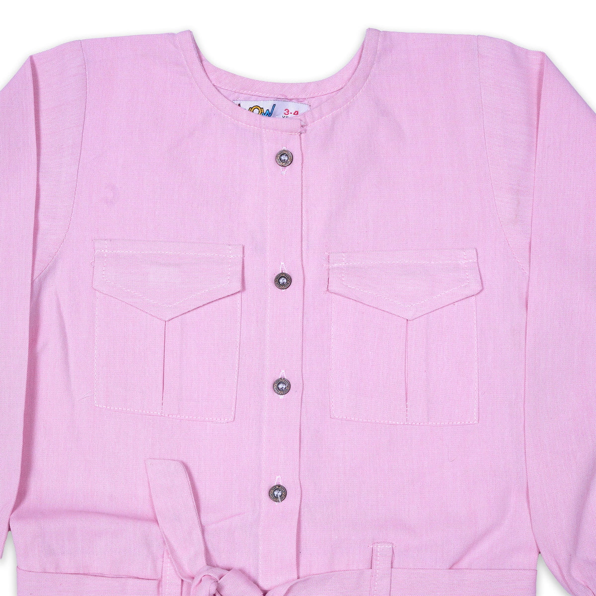 Pink Long Sleeve Jumpsuit with Tie Waist