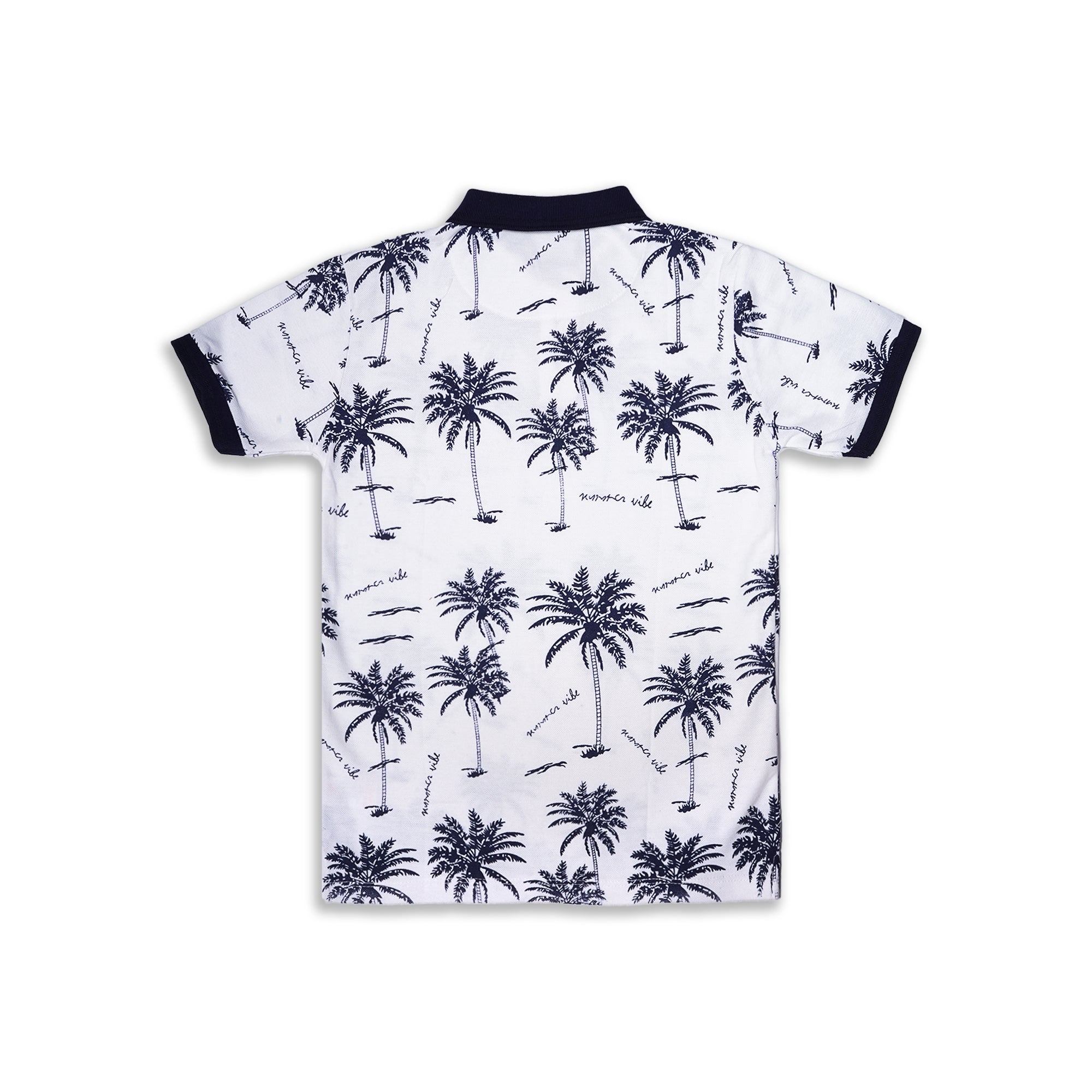 Kids' White Polo with Navy Sailboat Print & Collar