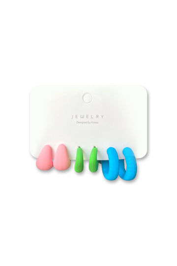 Pink, Lime & Blue Hoop Earring Set