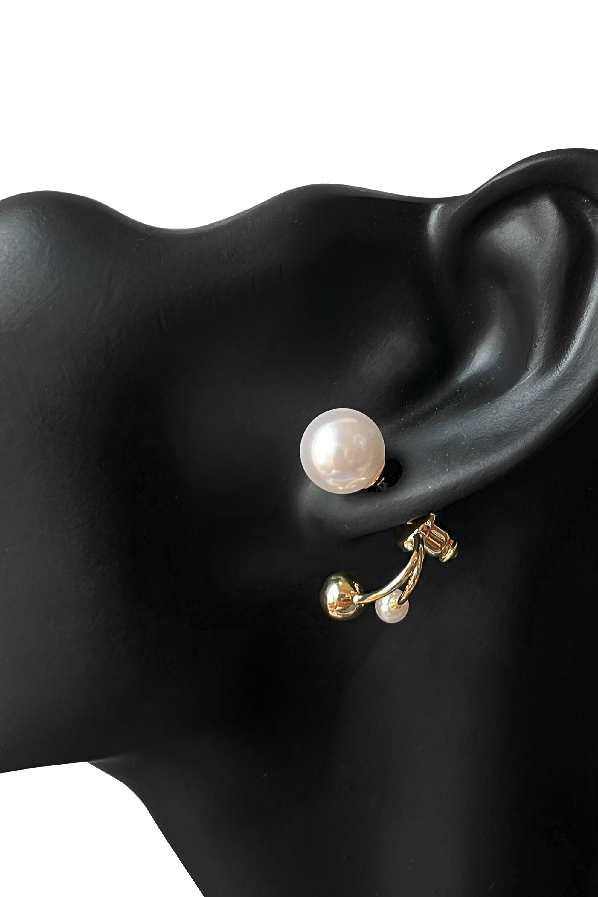 Pearl & Gold Ear Climber Earrings with Stud