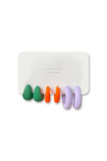 Green, Orange & Lilac Hoop Earring Set