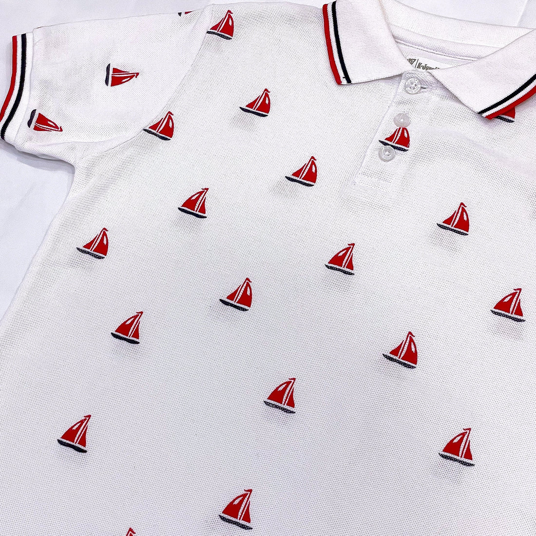 Boys' White Polo Shirt with Sailboat Print