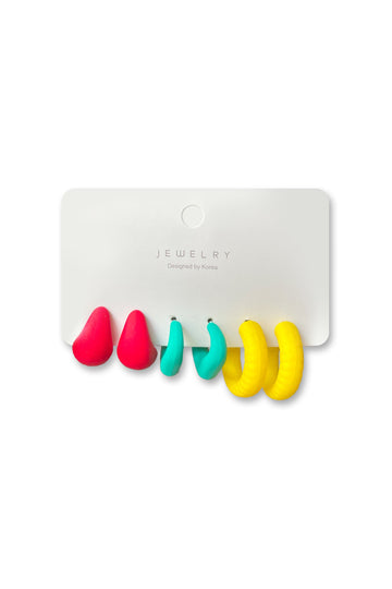 Red, Teal & Yellow Hoop Earring Set