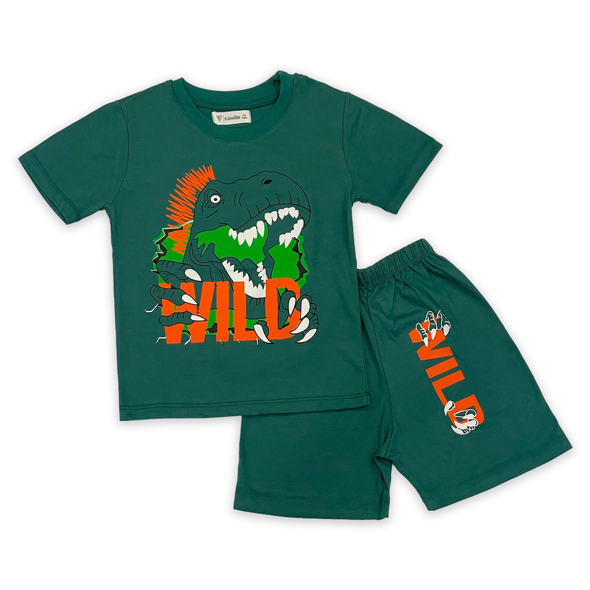 Boys' Green "Wild Dinosaur" T-Shirt and Shorts Set