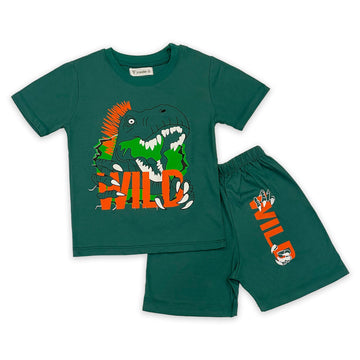 Boys' Green "Wild Dinosaur" T-Shirt and Shorts Set