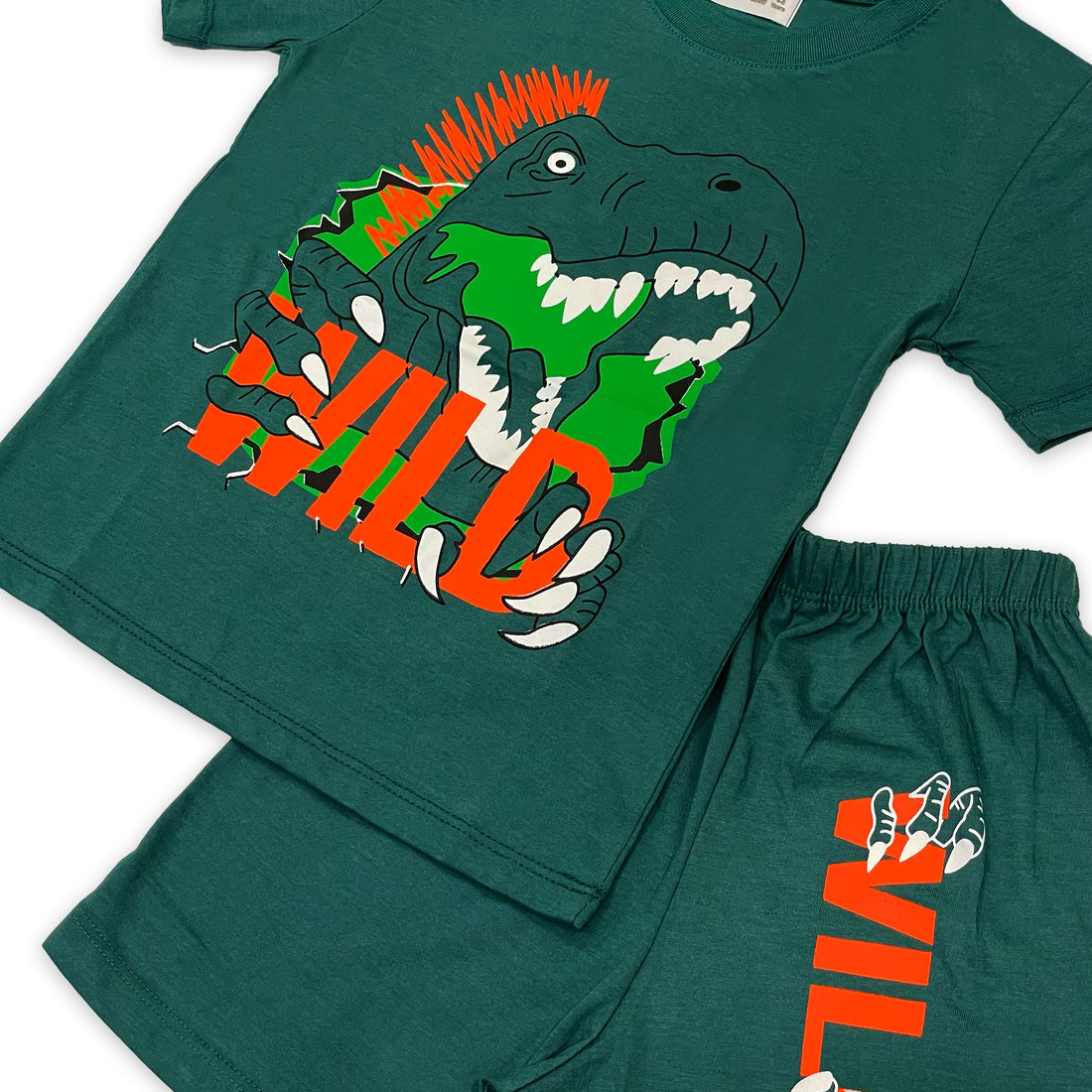 Boys' Green "Wild Dinosaur" T-Shirt and Shorts Set
