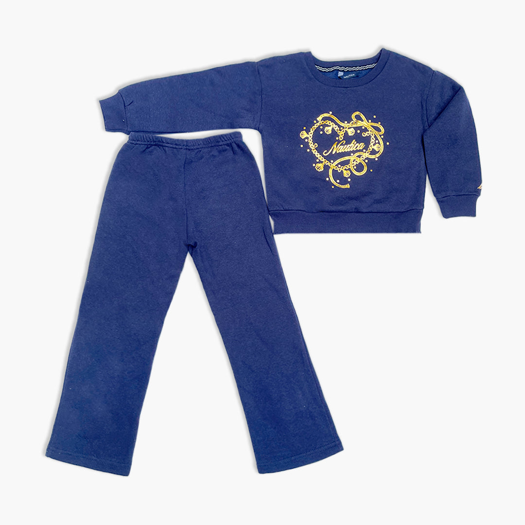 Navy Blue & Gold Heart Graphic Sweatshirt & Track Pants