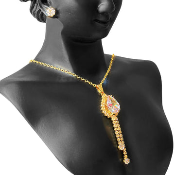 Earring and Necklace Dazzling Aurora Borealis Crystal Cascade Jewelry Set