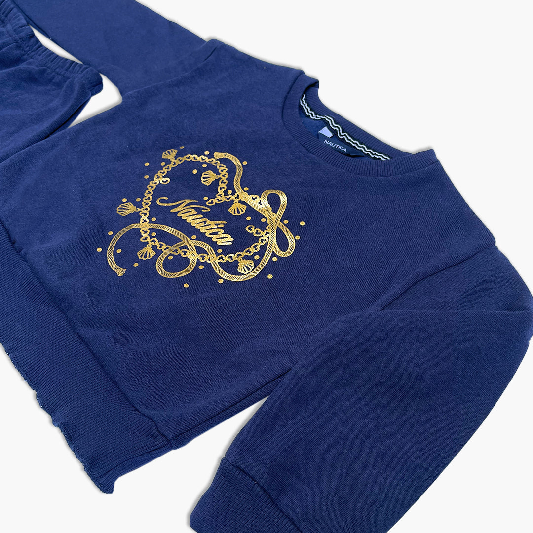 Navy Blue & Gold Heart Graphic Sweatshirt & Track Pants