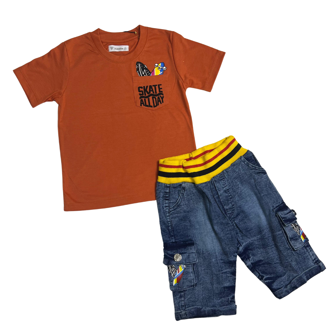 Boys Half Sleeves 2 Piece Suit (Skate All Day - Brown)