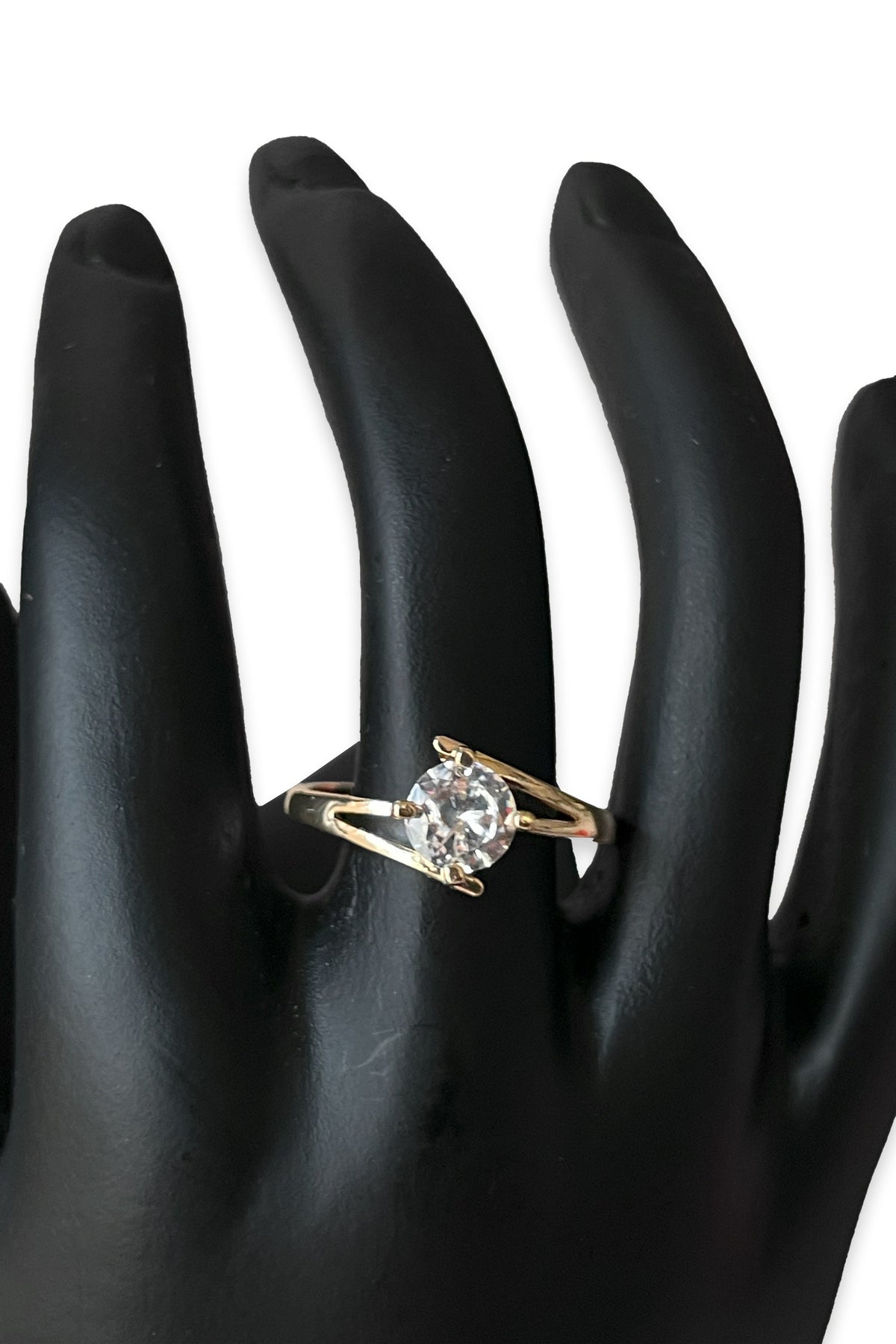 Gold-Tone Tension Set Cubic Zirconia Ring