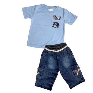 Boys Half Sleeves 2 Piece Suit (Skate All Day - Blue)