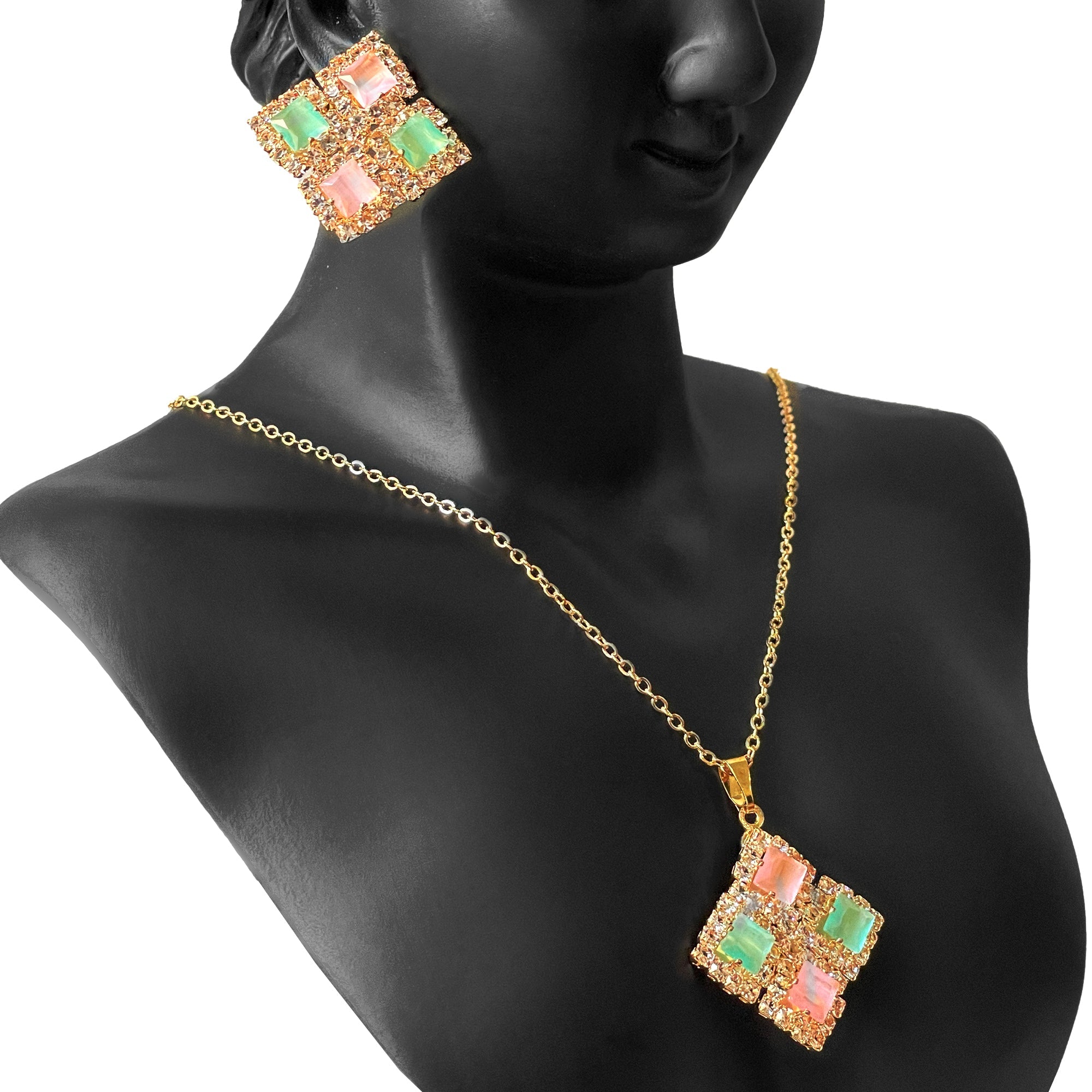 Earring and Necklace Pastel Diamond Delight Jewelry Set