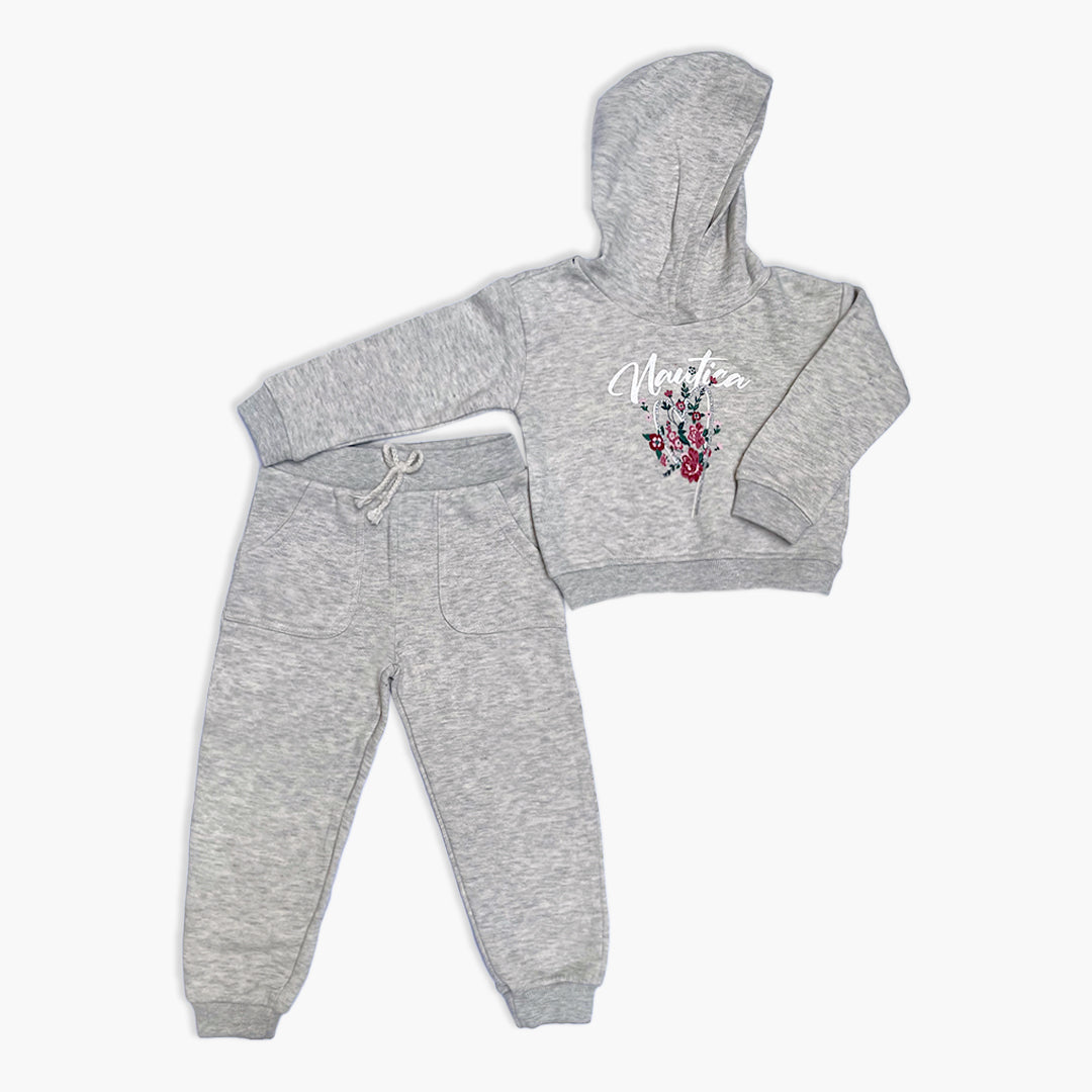 Gray Floral Graphic Hoodie & Jogger Tracksuit
