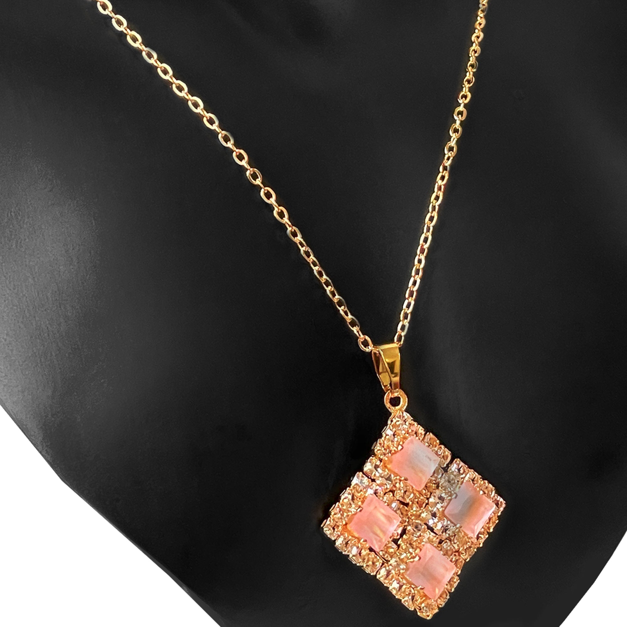 Earring and Necklace Soft Peach Sparkle Geometric Jewelry Set