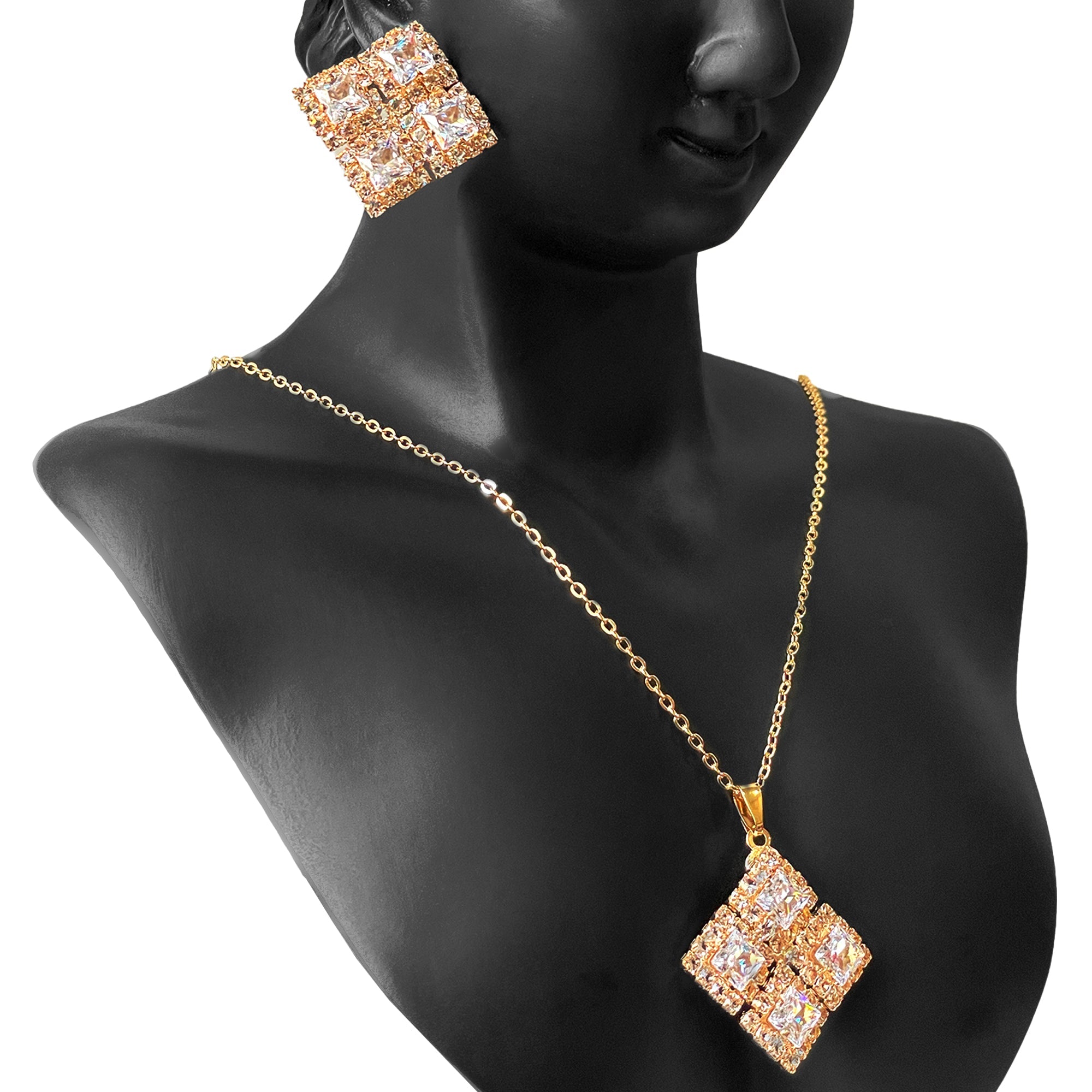 Earring and Necklace Brilliant Clear Crystal Geometric Jewelry Set