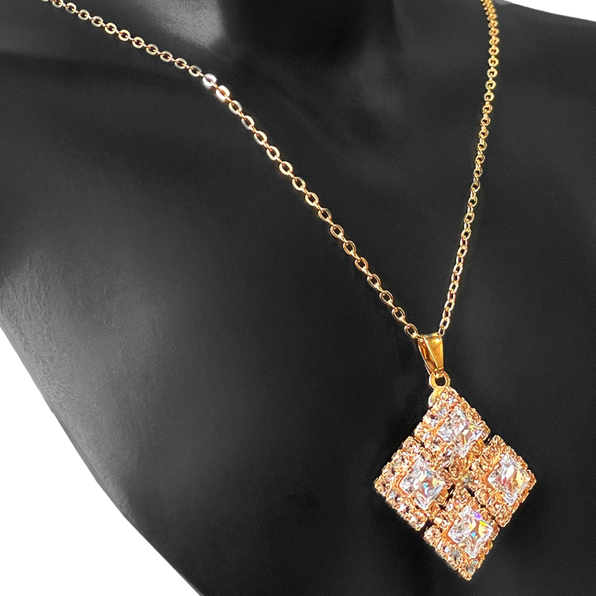 Earring and Necklace Brilliant Clear Crystal Geometric Jewelry Set