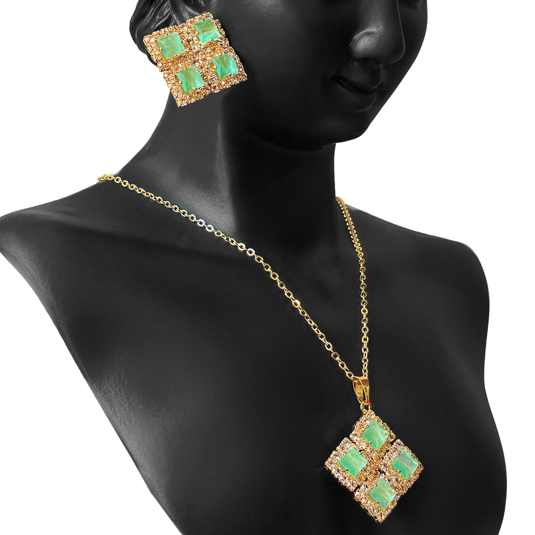 Earring and Necklace Verdant Emerald Sparkle Geometric Jewelry Set