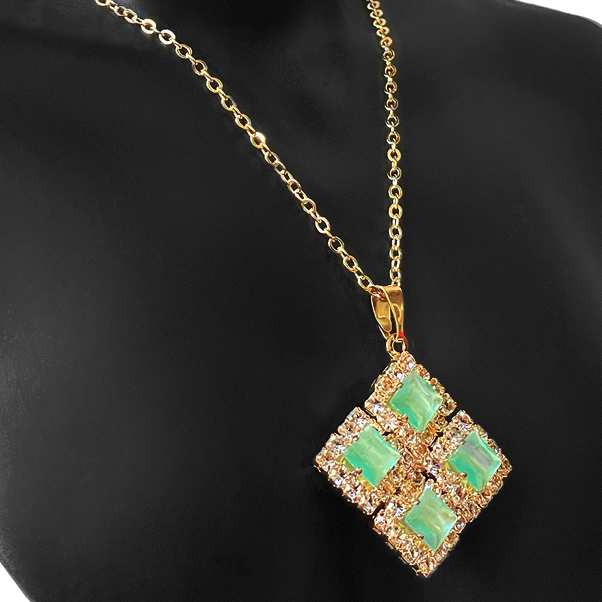 Earring and Necklace Verdant Emerald Sparkle Geometric Jewelry Set