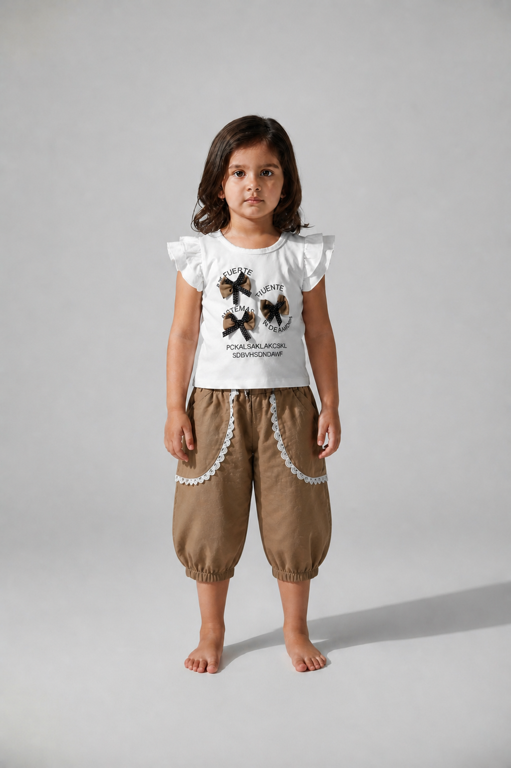 Girls' Bow-Accent Flutter Tee & Lace-Trimmed Shorts Set