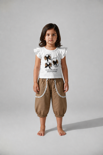 Girls' Bow-Accent Flutter Tee & Lace-Trimmed Shorts Set