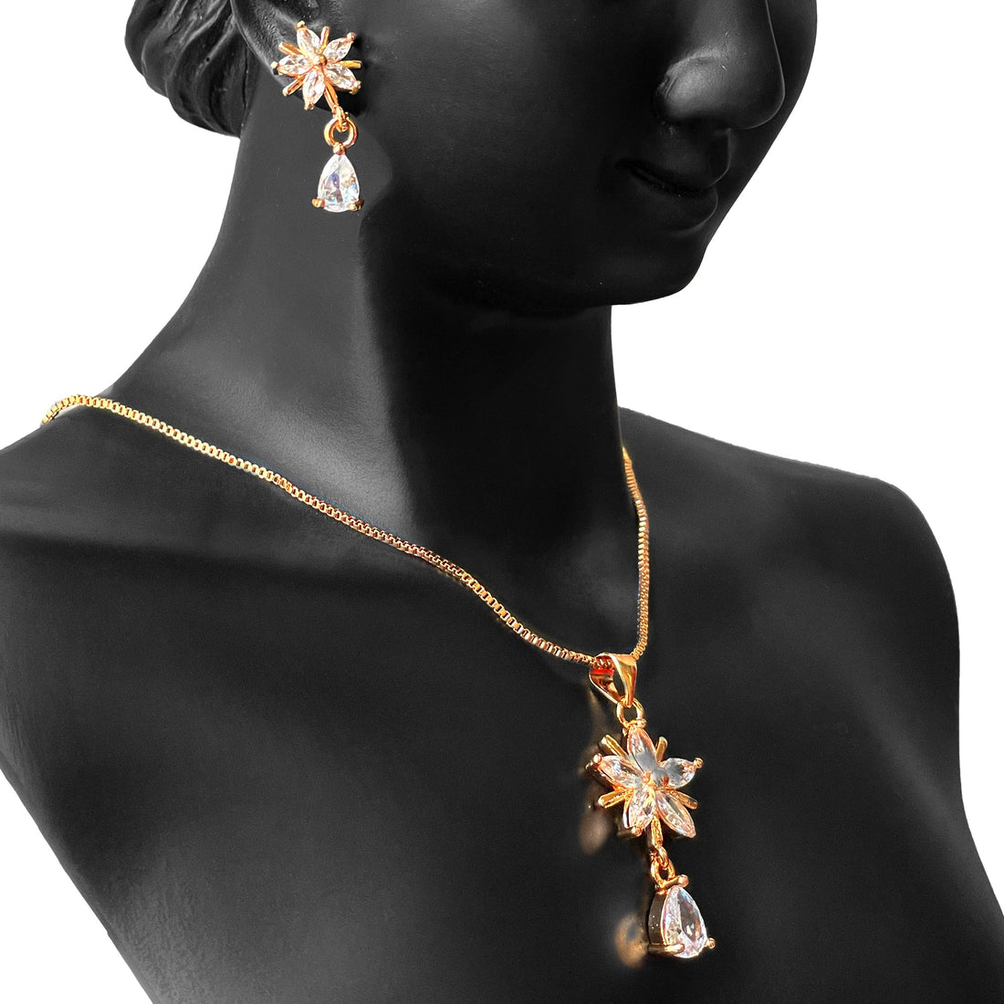 Earring and Necklace Delicate Floral Crystal Drop Jewelry Set