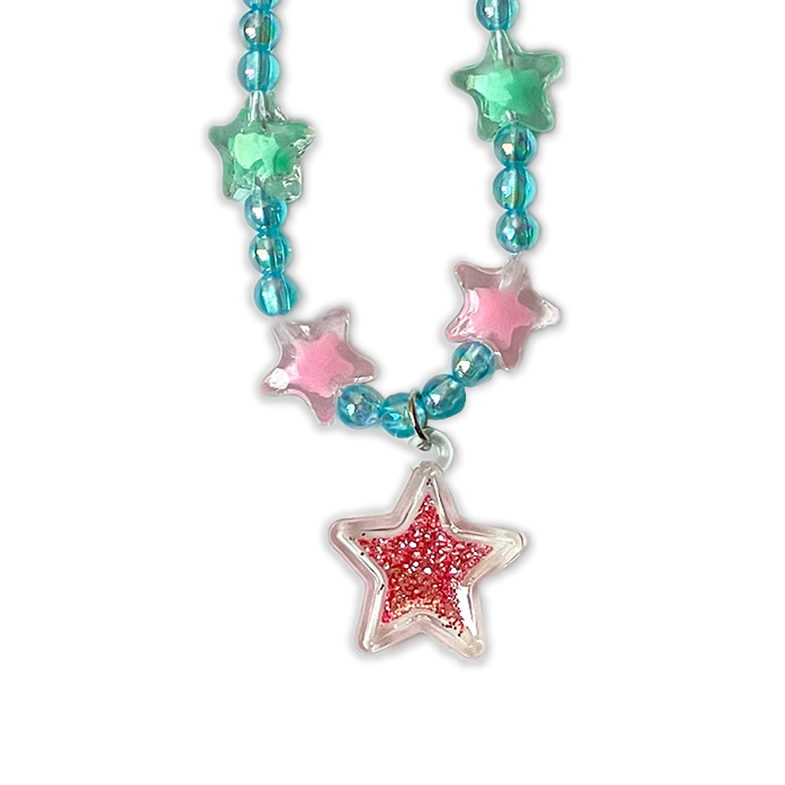 Children's Blue Beaded Necklace and Bracelet Set with Star Charms