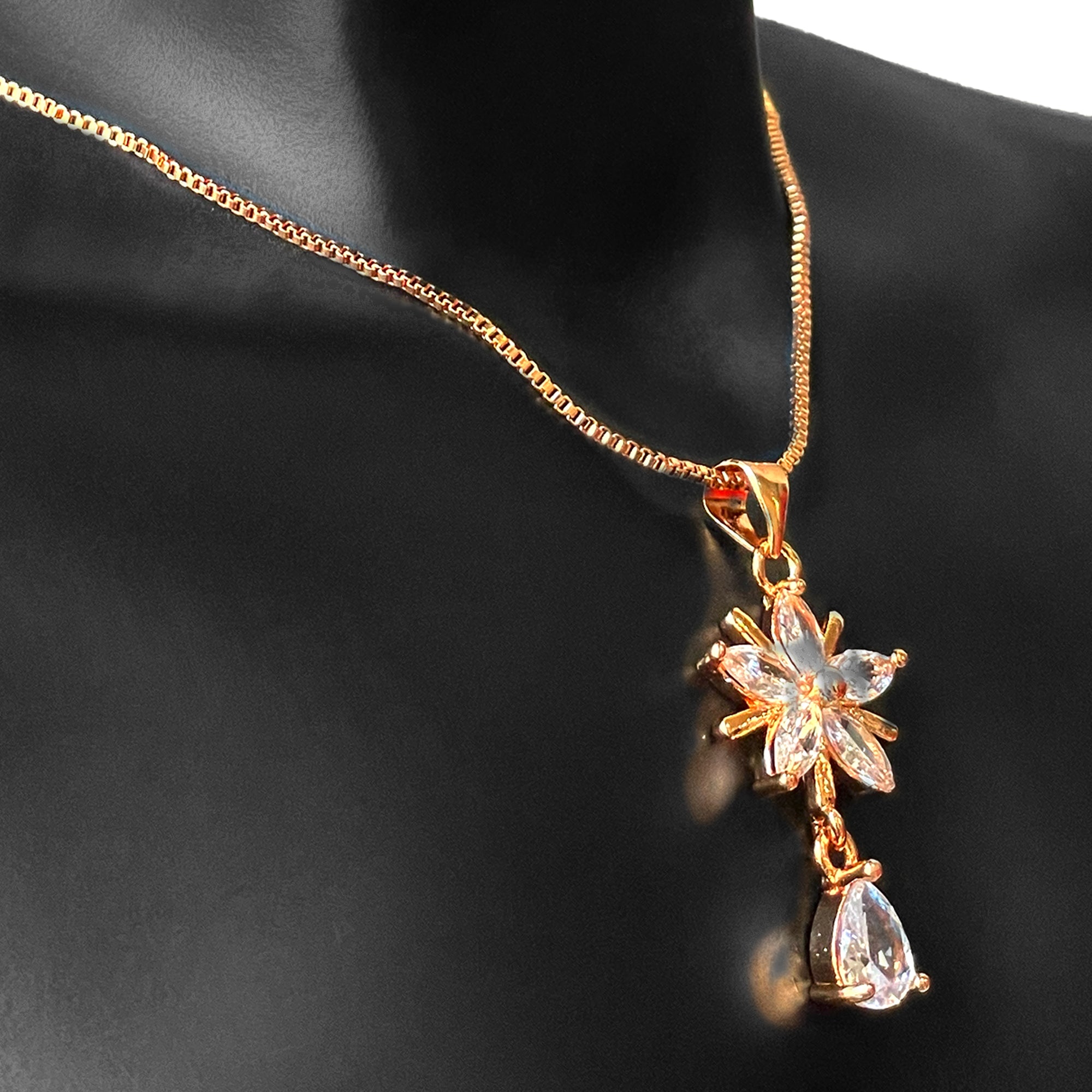Earring and Necklace Delicate Floral Crystal Drop Jewelry Set