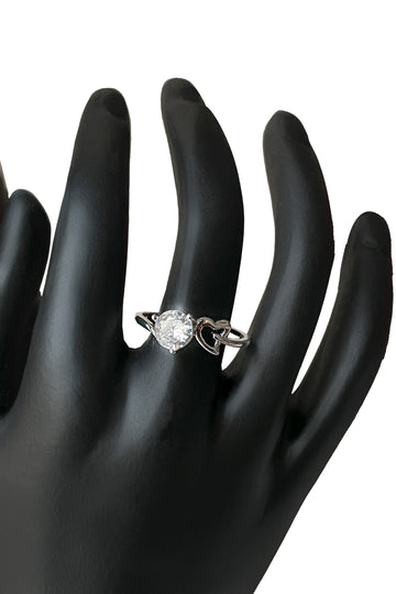 Sterling Silver Cubic Zirconia Ring with Heart Accents