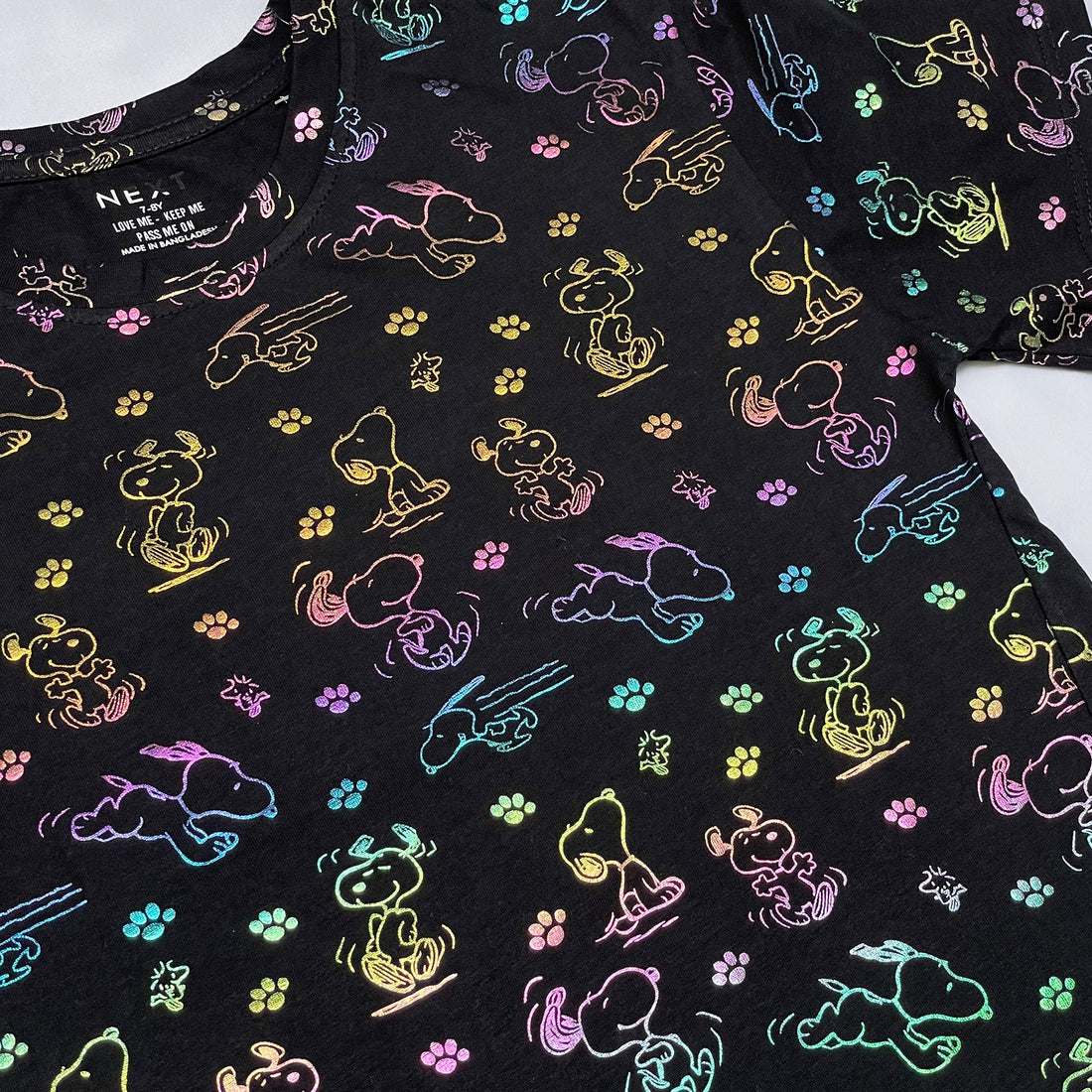 Girls' Black Iridescent Snoopy & Woodstock Print T-Shirt