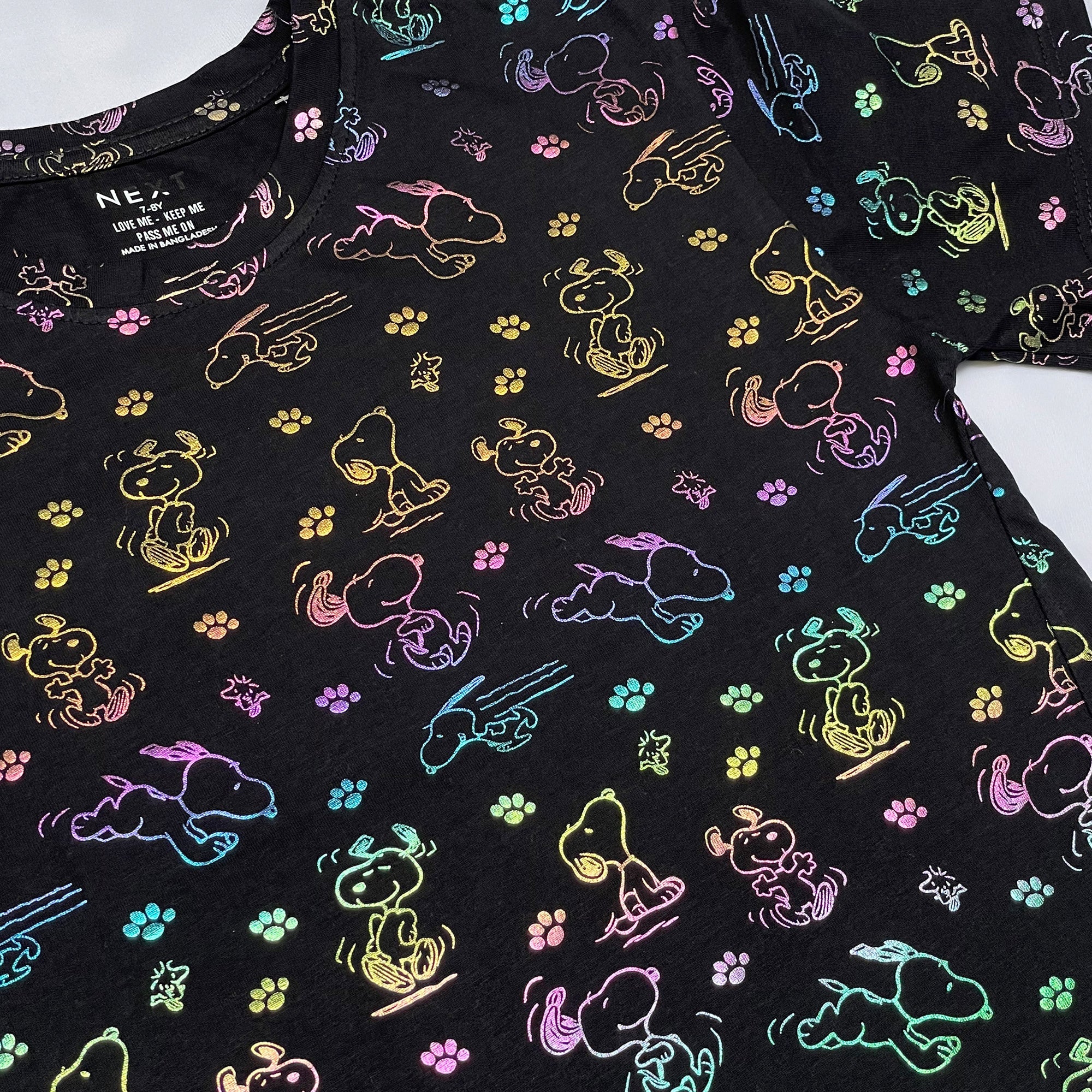 Girls' Black Iridescent Snoopy & Woodstock Print T-Shirt