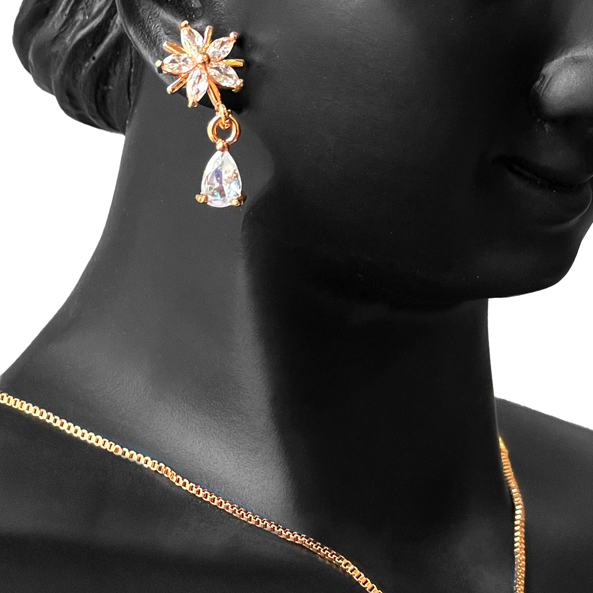 Earring and Necklace Delicate Floral Crystal Drop Jewelry Set