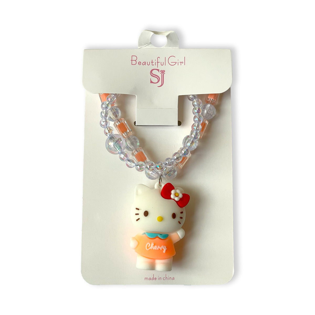 Children's Hello Kitty Necklace and Bracelet Set with Orange and Clear Beads