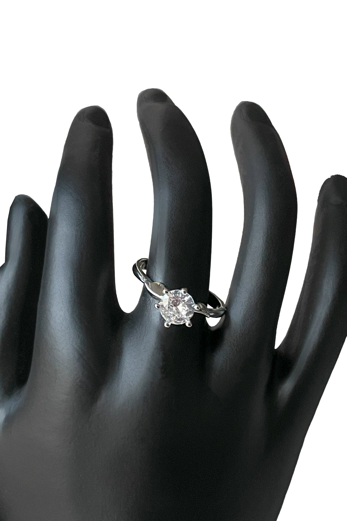 Sterling Silver Diamond Solitaire Ring with Twisted Band