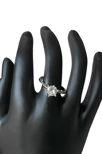 Sterling Silver Diamond Solitaire Ring with Twisted Band